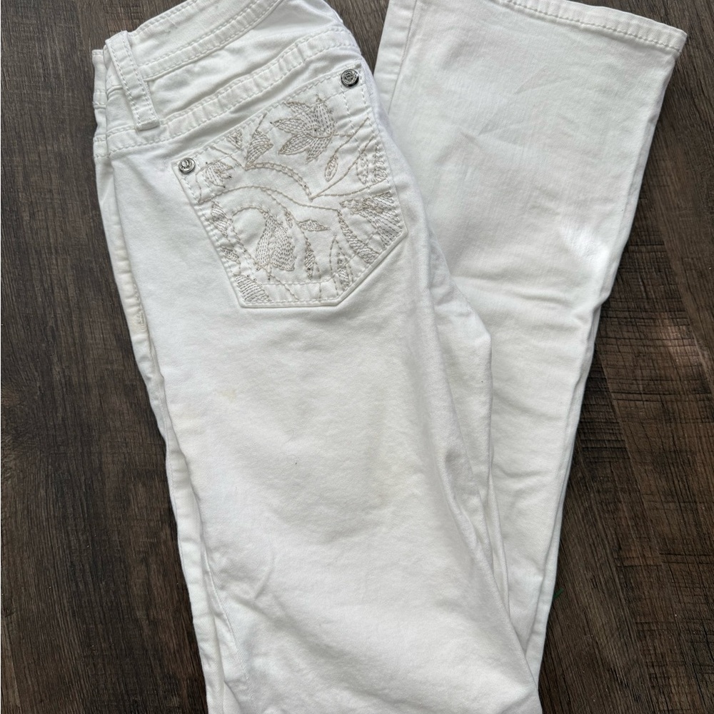Miss Me White Boot Cut Jeans with Embroidered Pocket
